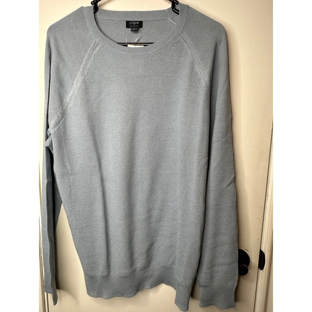 J.Crew Mens 100% Cotton Textured Crewneck Sweater Blue CD617 Large NWT